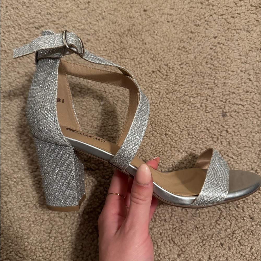 Silver Strappy Block Heels